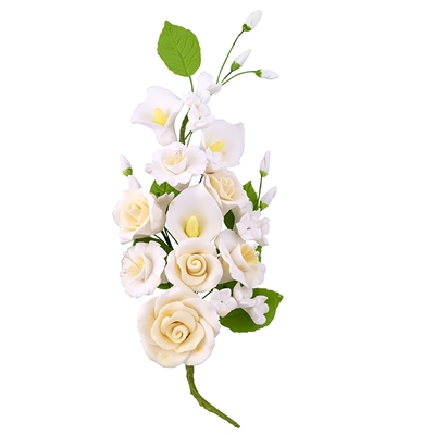 Gum Paste Rose And Calla Lily Spray - Ivory