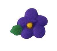 Small Royal Icing Drop Flower With Leaf - Purple