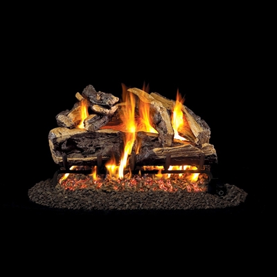 Real Fyre Charred Rugged Split Oak 24-in Gas Logs with Burner Kit Options