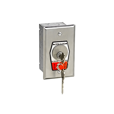 HBFS-CC NEMA 1 Interior OPEN-CLOSE Changeable Core Cylinder Key Switch with Stop Button in Single Gang Back Box Flush Mount