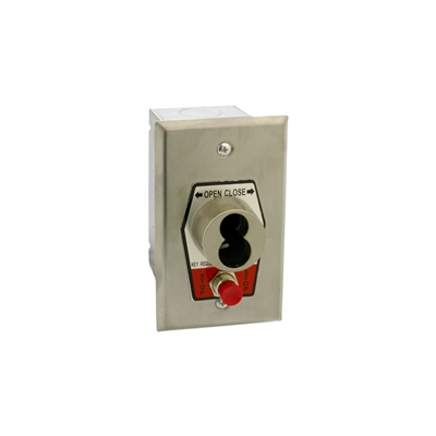 HBFSX-SLF Exterior OPEN-CLOSE S Type Large Format Key Switch with Stop Button in Single Gang Back Box Flush Mount