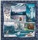 Quilt that shows scenes from the northwoods, with bears, fish, and elk in beautiful jewel tone colors.