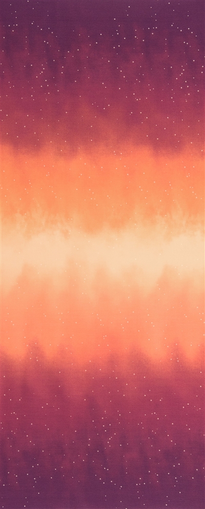 Ombre fabric that fades from fuchsia to orange and back, with small white stars.