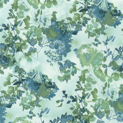 Cyanotype leaves and flowers in grass green and robin's egg blue.