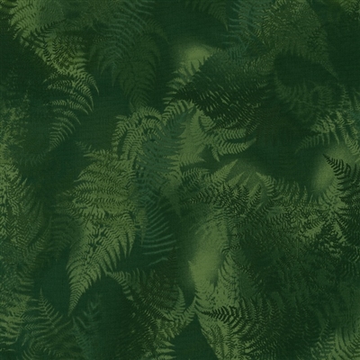 Swirling fern leaves in olive green.