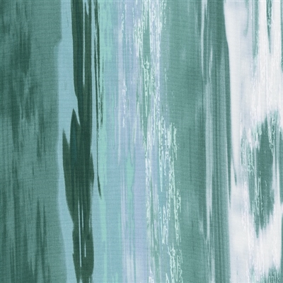 Flowing water screen print in river green, periwinkle blue, and white.