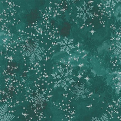 Metallic snowflake lacquer mottled screen print in deep teal.