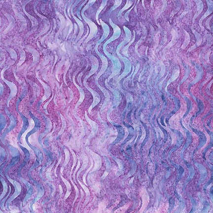 Undulating wave fabric in purple, blue, and pink.