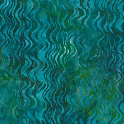 Undulating wave fabric in blue and teal.