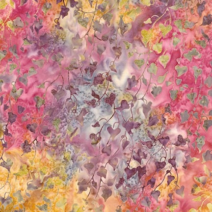 Hanging ivy batik fabric in fuchsia, and purple with hints of gold.