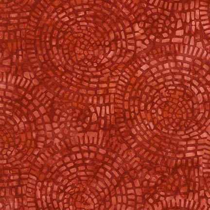 Mosaic tile batik fabric in terracotta red.