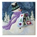 Art print of a snowman bringing a quilt for show and tell