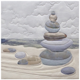 Quilt block of the art of clearing your mind and stacking beach rocks.