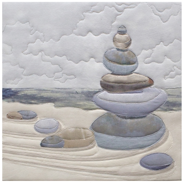 Quilt block of the art of clearing your mind and stacking beach rocks.