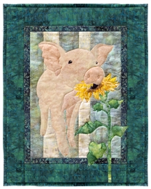 Quilt block of Elmer the Pig.