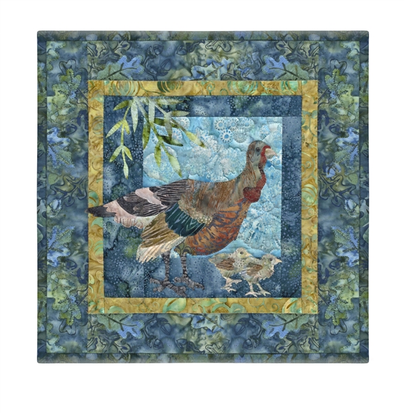 Quilt block of a mama turkey and her chicks