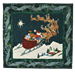 Quilt block of Santa guiding his reindeer through the sky over a sleeping village in the dead of night, towards the North Star.