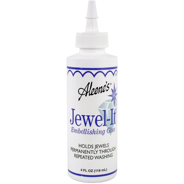 Image of a bottle of Jewel Bond, a strong crafting glue for fabric, beads, rhinestones, and anything you want to glue to fabric.