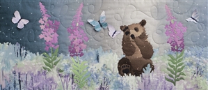 Brown bear cub playing with butterflies in a field of wildflowers. Laser Kit.