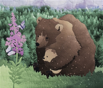 Mama bear and her cub watch butterflies drink from a Fireweed bloom. Laser Kit.