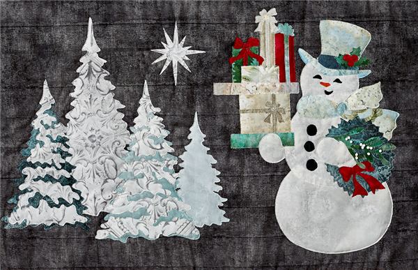 laser cut fabric kit for Joyeux Noel Snowman quilt block