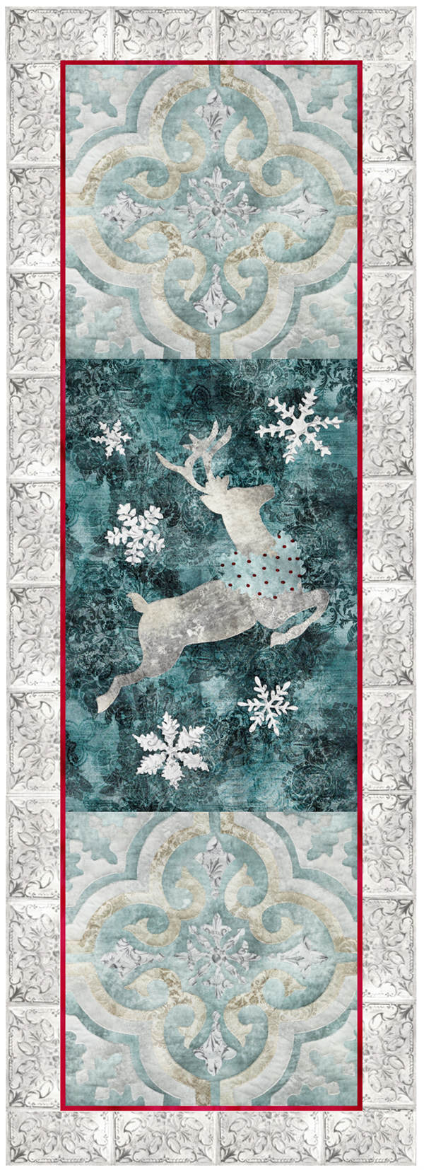 laser cut fabric kits for Joyeux Noel Reindeer Left-side 3-block group quilt block