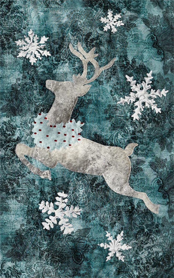 laser cut fabric kit for Joyeux Noel Right-Side Reindeer quilt block
