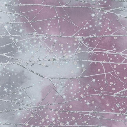 Snowy forest screen print with metallic snowfall lacquer in plum and medium gray.