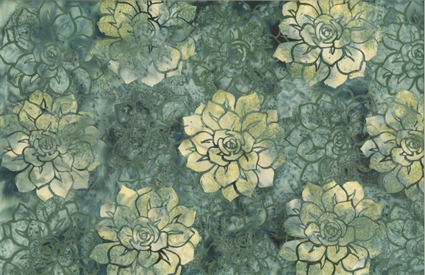 Batik fabric print of succulents in shades of green