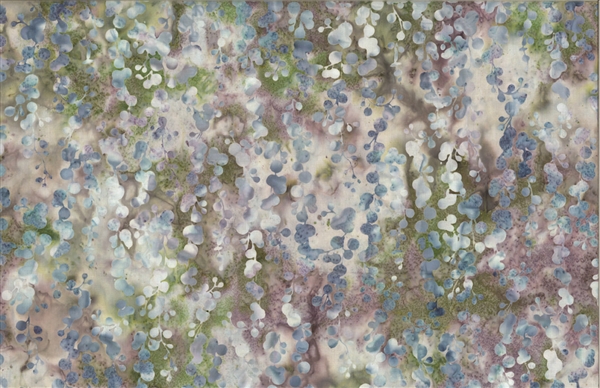 Batik fabric print of string of pearls in tones of green and purple