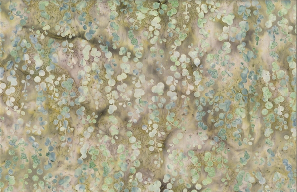 Batik fabric print of string of pearls in tones of pale green and purple