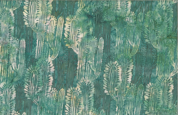 Batik fabric print of cactus in tones of green