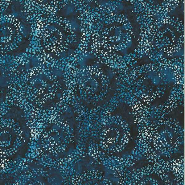 Batik fabric in a starry swirl print in navy blue tones