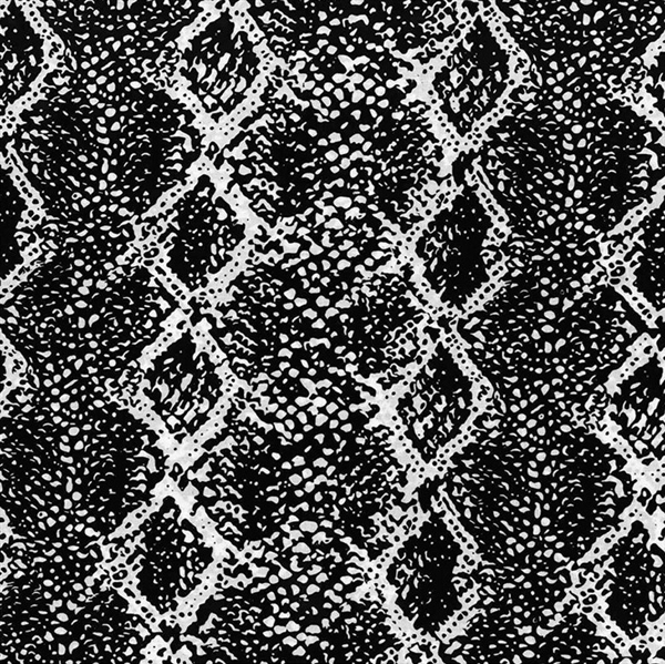 Batik fabric in diamond patterned reptile print in black and white