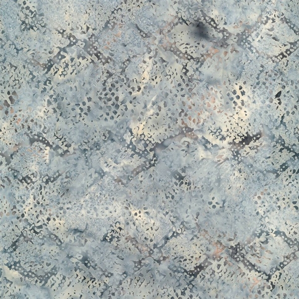 Batik fabric in diamond patterned reptile print in silvery-gray with cream undertones