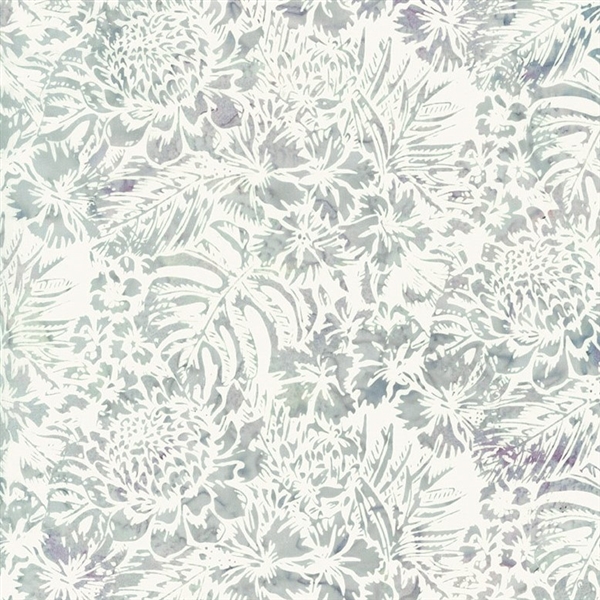 Batik fabric in floral print in grey-blue and and white tones