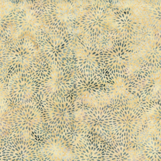 Seed pattern batik fabric in yellow with dusty blue and hints of purple.