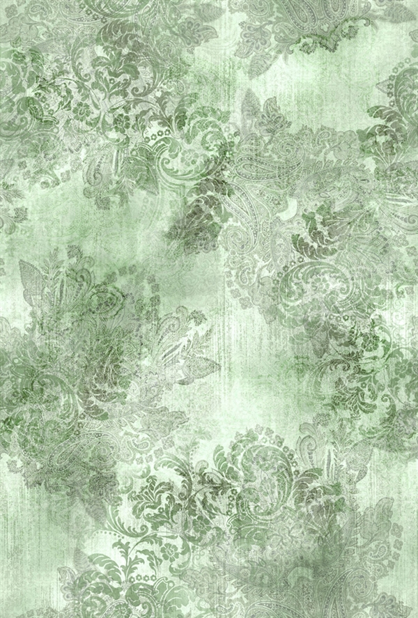 Paisley digital print fabric in green-gray tones