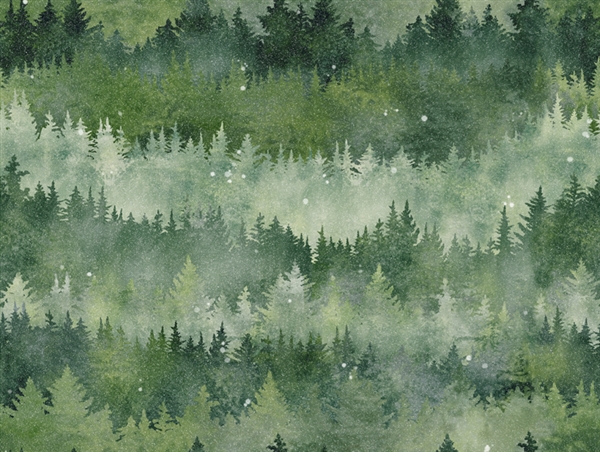 Digital print fabric of trees in green tones