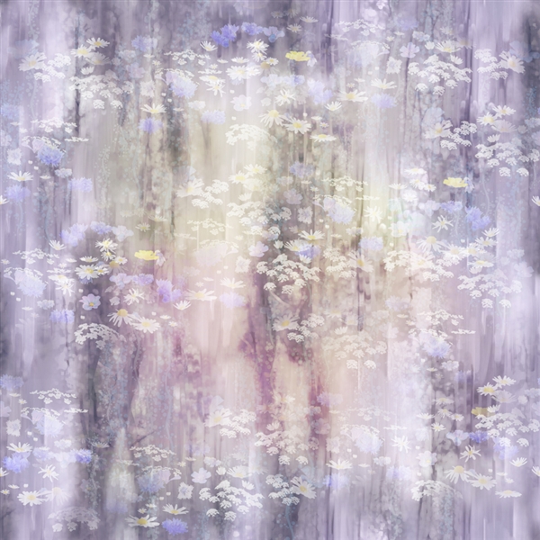 Wildflowers digital print fabric in purple and beige tones