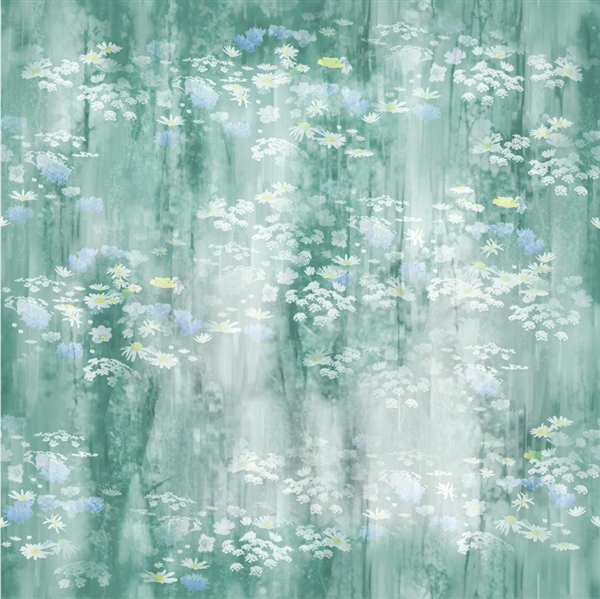 Wildflowers digital print fabric in green and blue