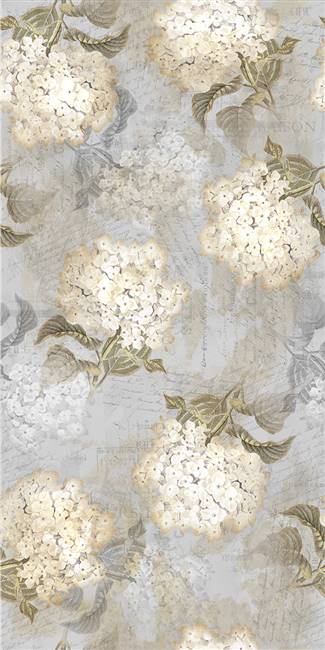 Hydrangea digital print fabric in gray tones