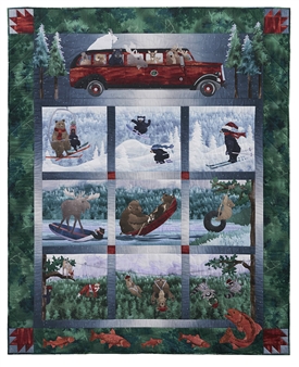 Road Trip by McKenna Ryan Applique Art Quilt. Enjoy Glacier National Park through every season. Featuring Enchanted Pines by McKenna Ryan for Robert Kaufman Fabrics.