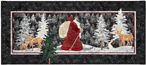 Saint Nick on skiis is watched by deer as he progresses on a starlit winter night