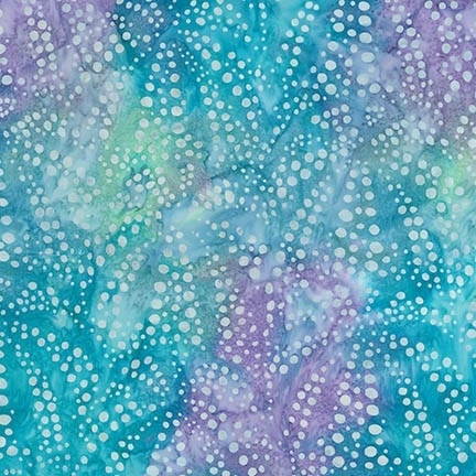 Sand Dollar pattern fabric in purple, blue, and lime green.