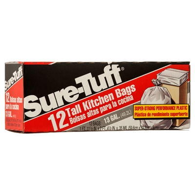 Sure-Tuff White 13 Gal trash bags 12-ct