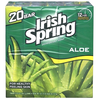 3.75 OZ Irish Spring Bar Soaps pack of 20 bar soaps, Aloe Vera