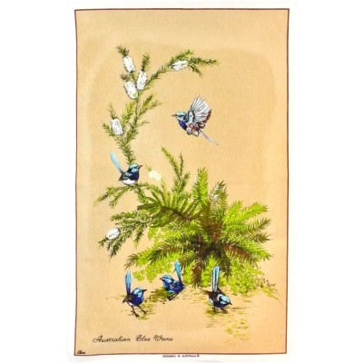 BLUE WRENS BEIGE Cotton/Linen Tea Towel - BC411