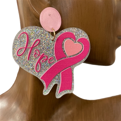 13-6305 SILVER HEART HOPE RIBBON ACRYLIC EARRINGS