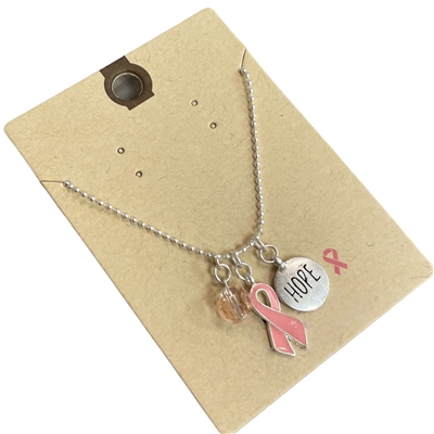 17104 PINK  RIBBON HOPE CHARM  SHORT NECKLACE